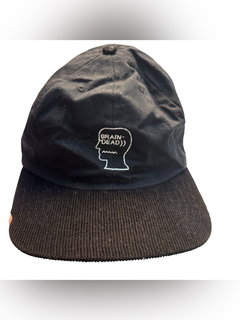 Brain Dead Black with white Embroidered Head Silhouette Cap corduroy bill
